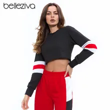 Belleziva вырез лодочкой Упражнение живот Толстовка Топ Спортивная одежда полиэстер сплошной полный рукав укороченный топ Deporte Mujer для женщин спортивный топ