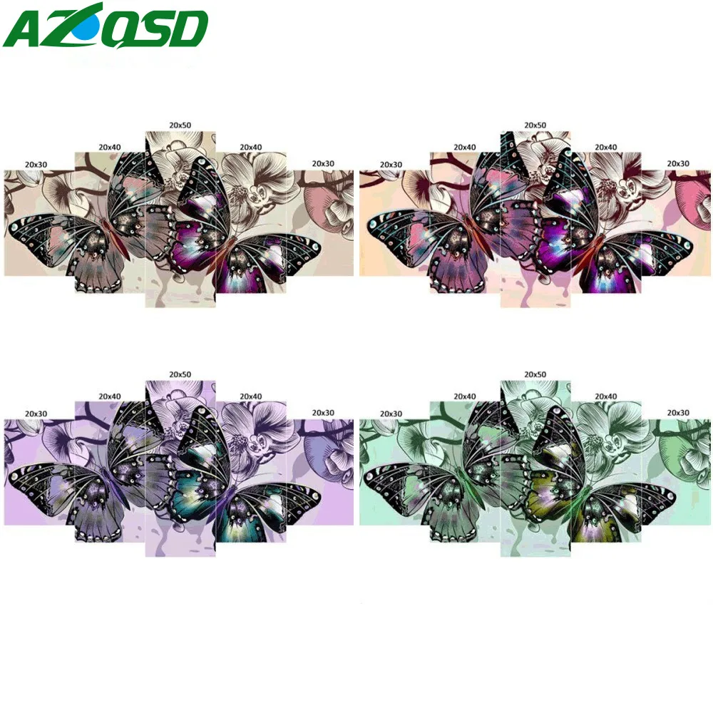 

AZQSD Diamond Embroidery Animal Butterfly Diamond Painting Mosaic Cross Stitch Home Decor Multi-picture Combination 5pcs/set