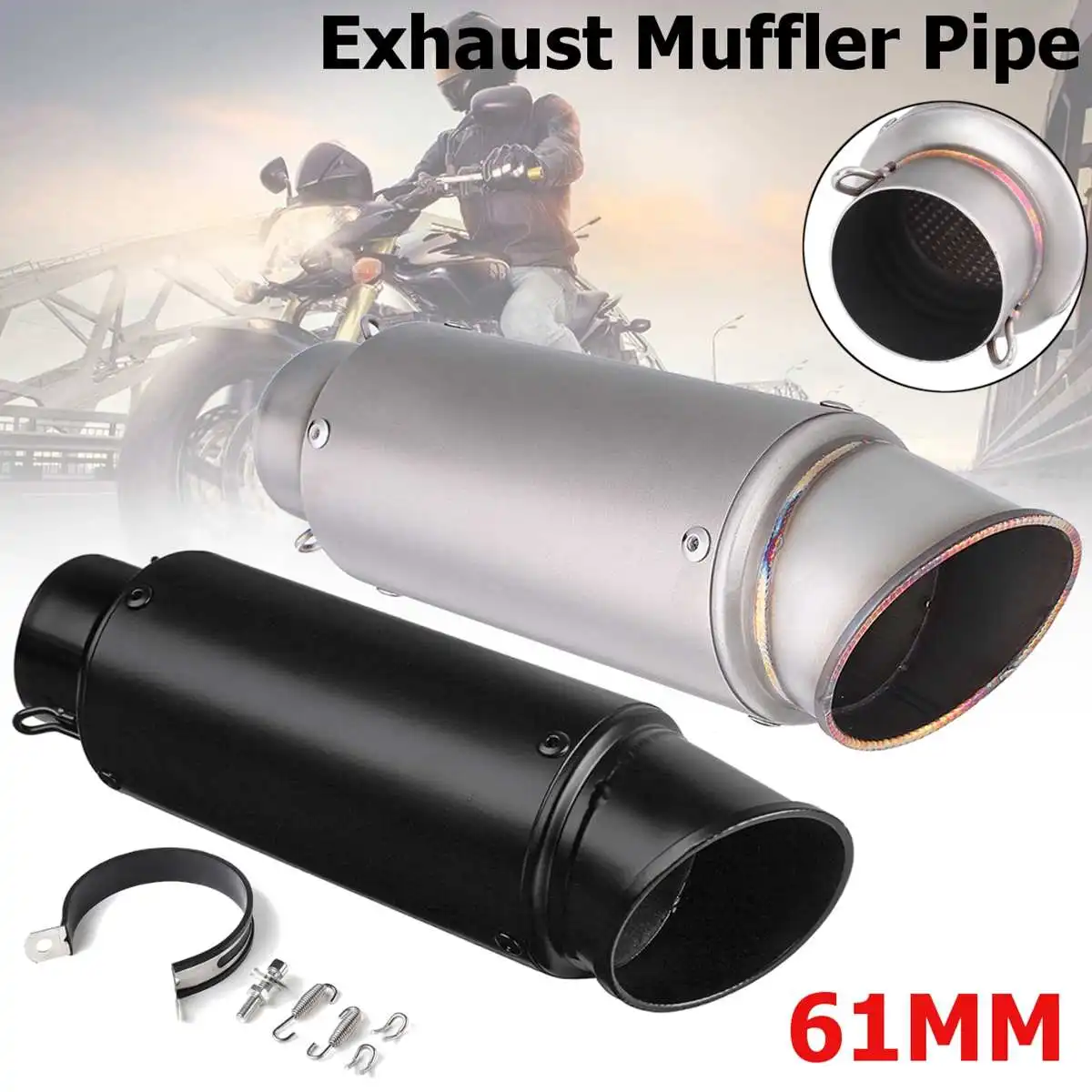 

Universal 61mm Exhaust Muffler Pipe Universal Stainless Steel For Motorcycle ATV For Honda for Yamaha for Kawasaki Black