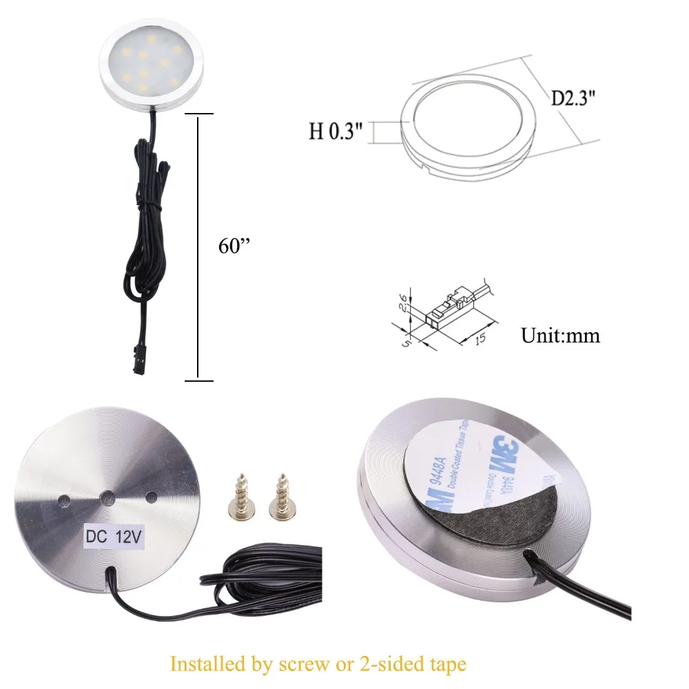 Aiboo Triac с регулируемой яркостью LED под шкафом алюминиевые шайбы лампы 3 Hardwired для