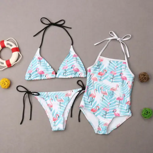 

Mommy Me Family Matching Bikini Mother Daughter Swimwear Women Kid Girls Swimsuit Beach Swimming Suit Flamingo Flower Bikini Set