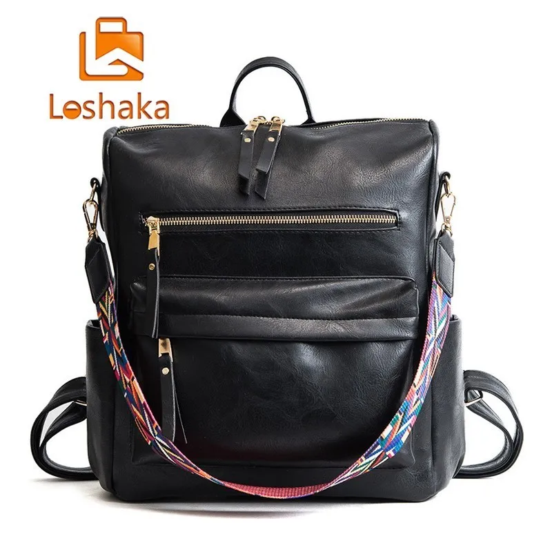 

Loshaka Fashion Women Leather Backpack Students School Bag Large Backpacks Multifunction Travel Bags Mochila Vintage Back Pack