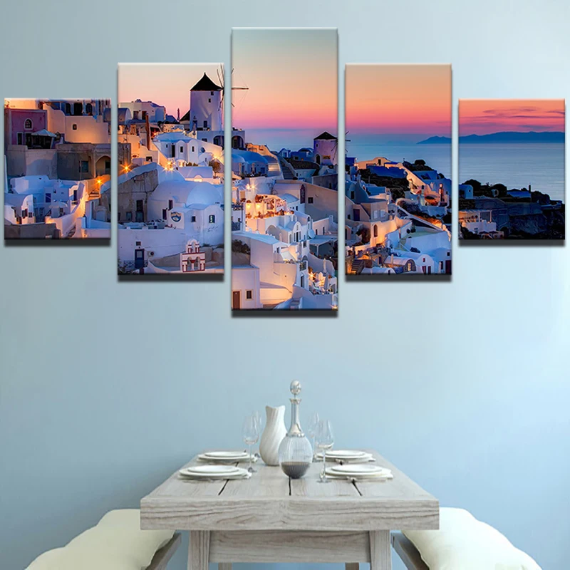 

Modular Picture Wall Art Home Decor 5 Pieces Santorini Landscape Abstract Painting Canvas Print For Modern Living Room Artwork