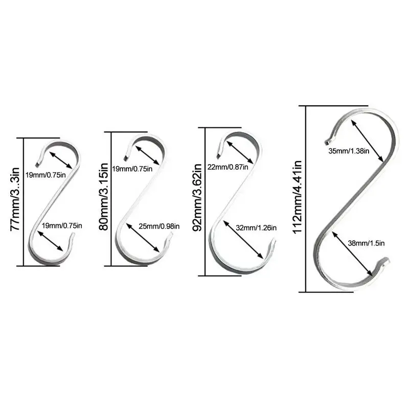 

10PCS Stainless Steel S Hooks Hanger Bayonet Anti-drop Thick S-Shape Hook Silver Suitble For Hanging In Jewelry, Bags, Plan