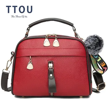 

TTOU Women Fashion PU Leather Handbags Hairball Shoulder Bags Solid Messenger Bags Casual Tote Bag Sac A Main Bolsa Feminina