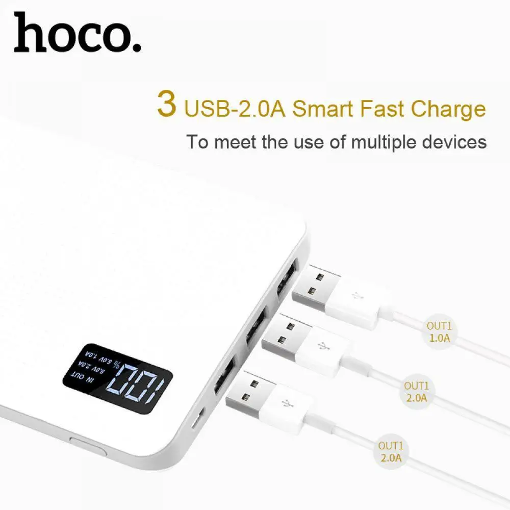 HOCO 30000 mAh power Bank 3USB портативная внешняя Мобильная батарея зарядное устройство