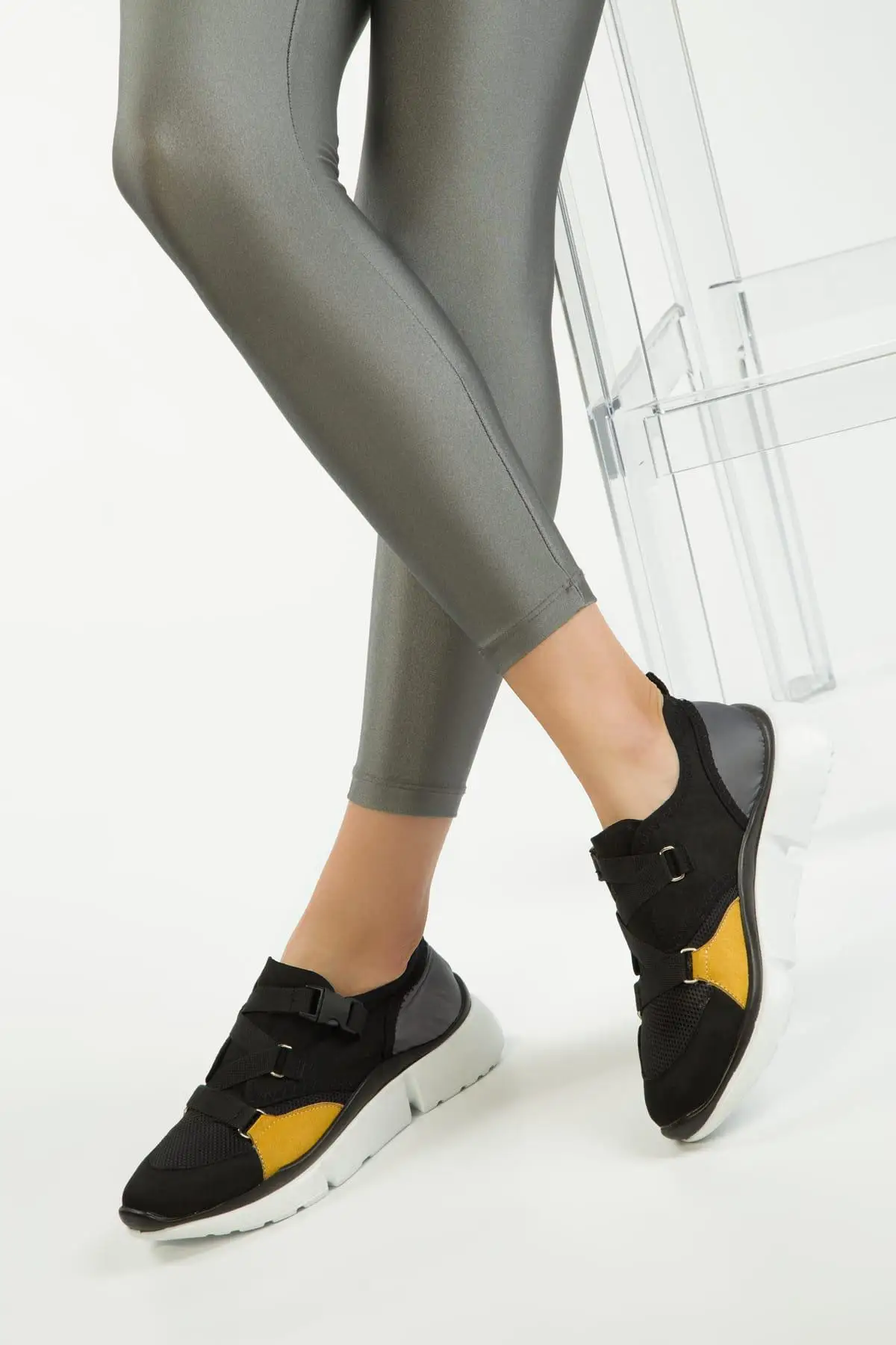 

Soho Black Yellow Smoked Women Sneaker 12636