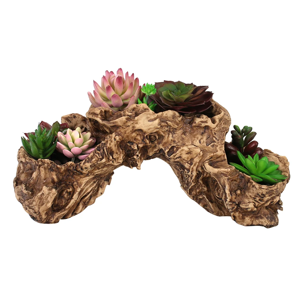 

Resin Artificial Twisted Driftwood Planter Tool Flower Pot Sculpture Succulent Multilayer 3 Pots for Decoration No Plants