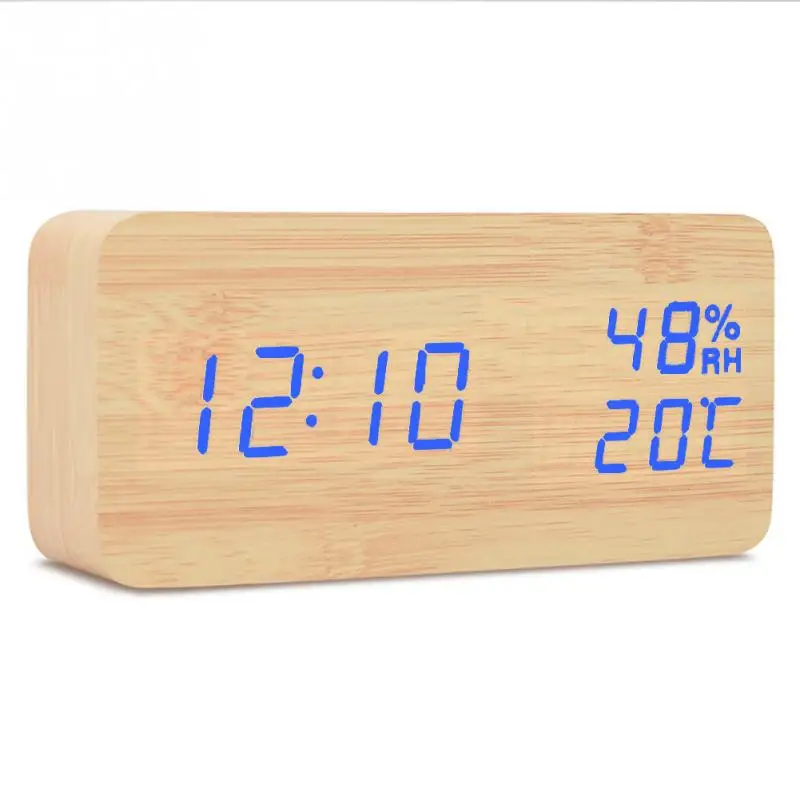 

Desktop Clock Wood Muitifunction LED Alarm Clock Digital Temperature and humidity Display Desk Clock Living Room Electronic #14