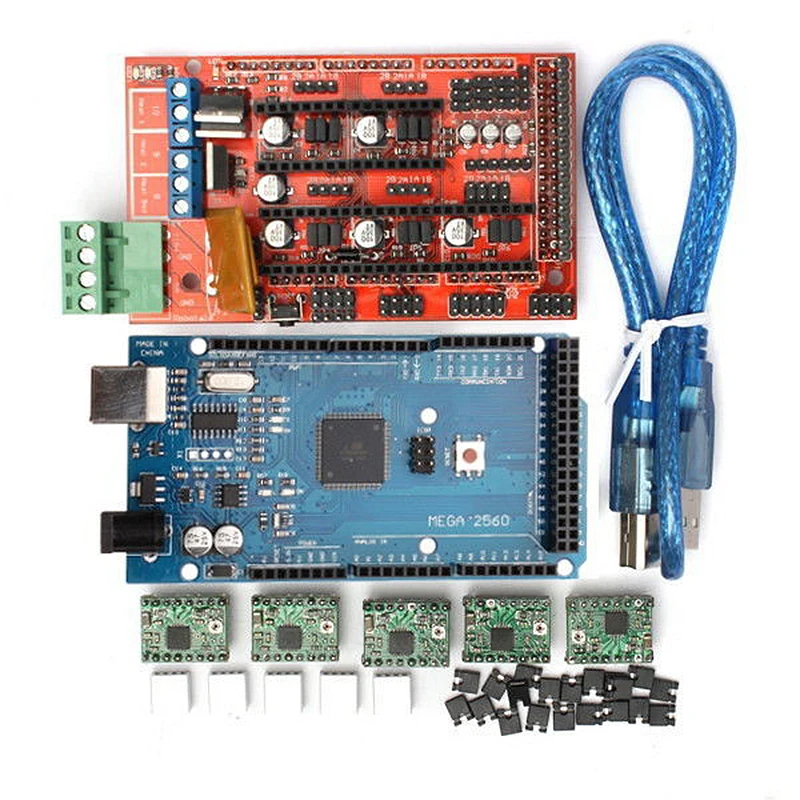 3d принтер RAMPS 1,4 контроллер+ MEGA2560 R3+ A4988 с теплоотводом комплект, Reprap