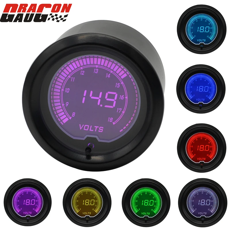 

Dragon gauge 52mm Racing Car motorcycle 7 Color backlight LCD digital Volt gauge 8-18V Motorboat Speedboat Voltage Meter