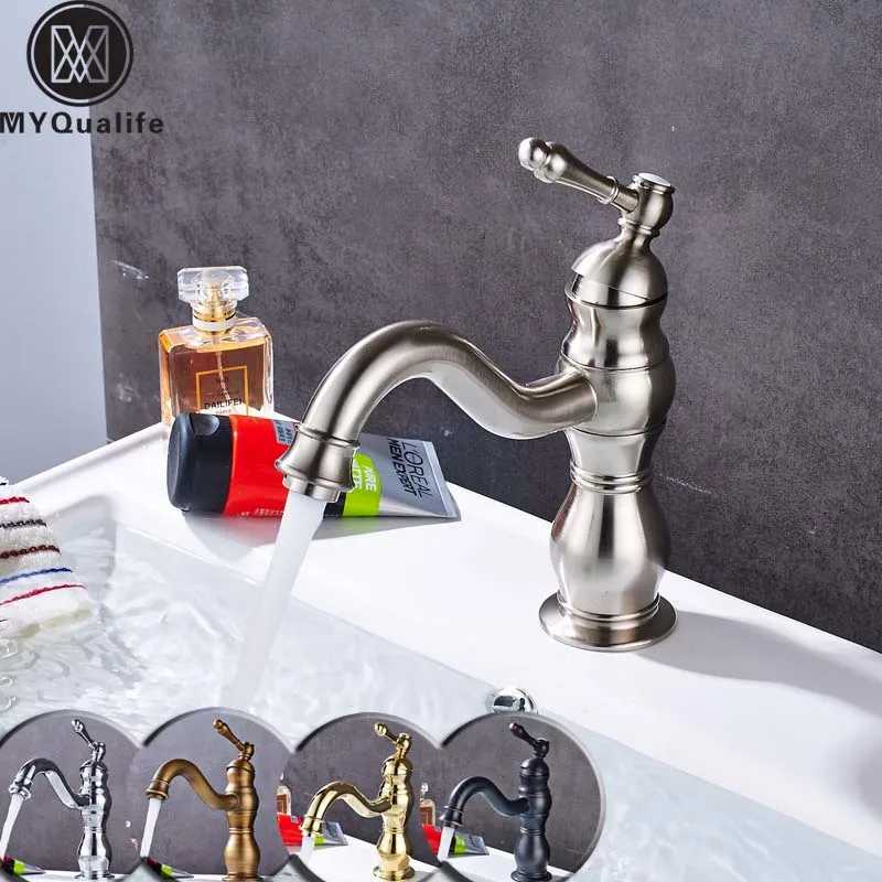 Free Shipping Brushed Nickel Bathroom Sink Faucet Single Handle Swivel Spout Washing Basin Taps
