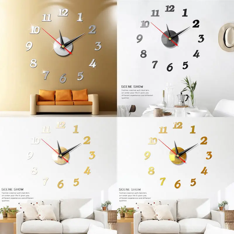 Modern DIY Wall Clock 3D Mirror Stickers 3D Wall Stickers Wall Decor Surface Sticker Removable Home Office Decor Accessories