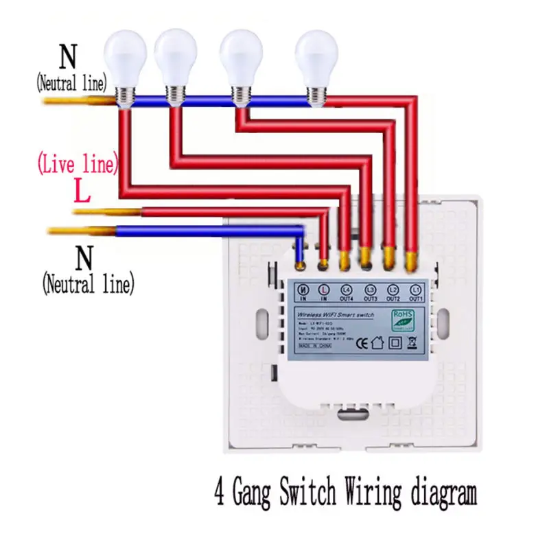 

Ewelink App Control 4 Gang Remote Control Light Switch Eu Standard For Smart Home Press Switch Via Android / Ios Eu Plug