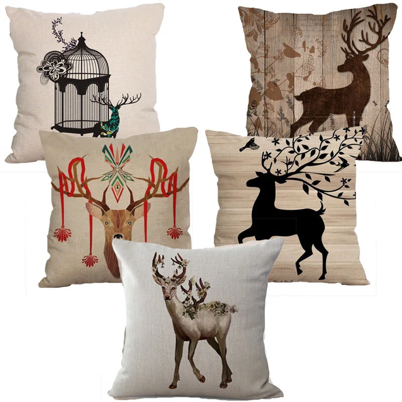 

Pillows Decorative Decor Linen Cushions 45*45 Cushion Cover Sofa Deer Printed Pillowcase for Living Room Pillowcover 40579