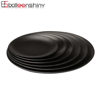 

BalleenShiny Black Melamine Round Tray Dinner Plate Dishes Food Snacks Sushi Steak Dinner Plates Hotel Restaurant Tableware Tool