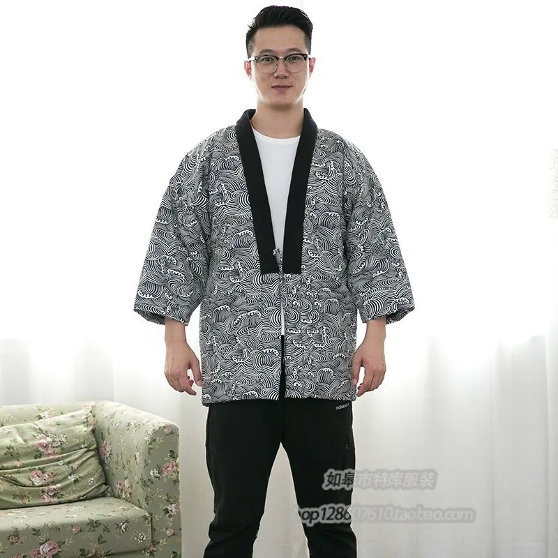 New Japanese Men Women Winter Warm Wadded Cotton Kimono Japan Haori Outterwear Hanten coat Fashion male samurai clothing DH050
