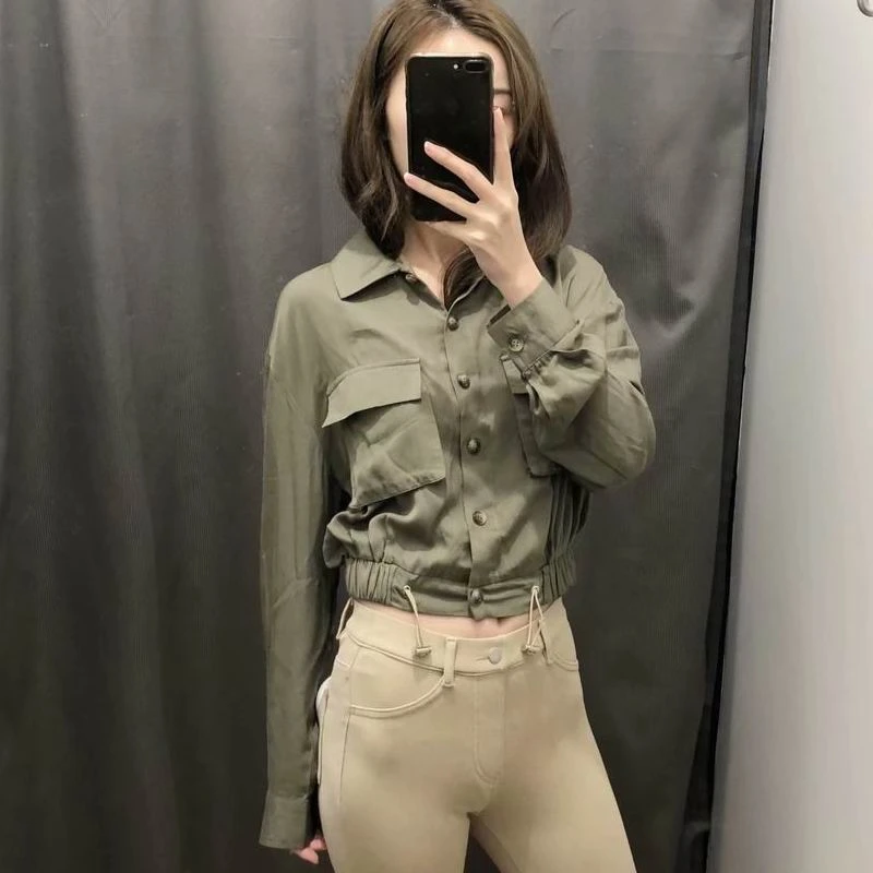 Kadin Safari Gomlek Bahar 2019 Yeni Varis Zeytin Tencel Malzeme Cepler Modern Bayan Kisa Ustleri Sik Moto Biker Giyim Blouses Shirts Aliexpress