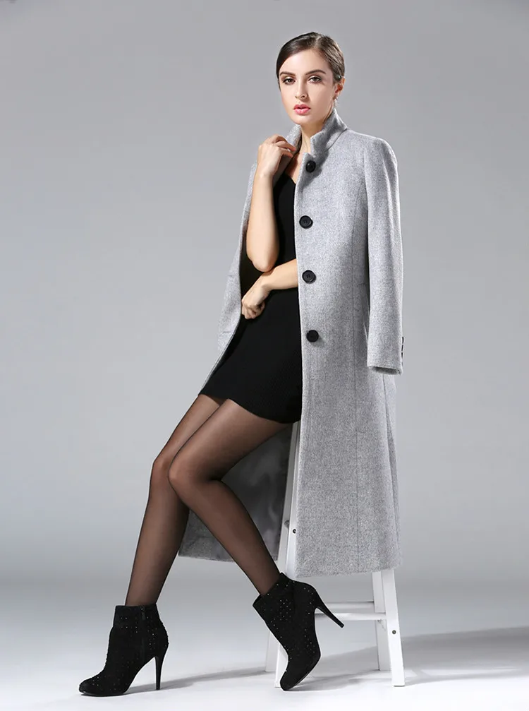 

Autumn Winter 2019 Fashion Women's Wool Coat Double Breasted Coat Elegant Bodycon Cocoon Wool Long Coat Tops
