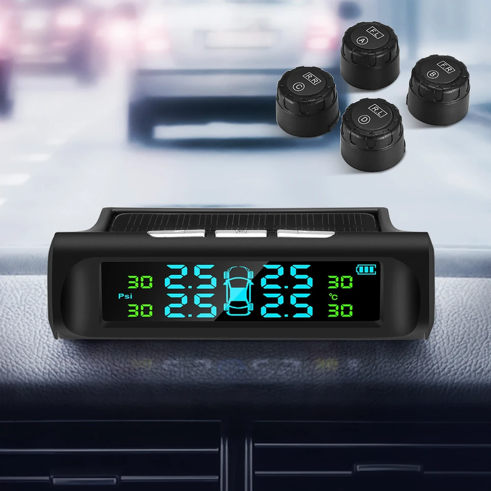 

Rectangle TPMS Solar Power Car Tyre Pressure Monitoring System with 4 External Sensors Digital Display for Driving Safety