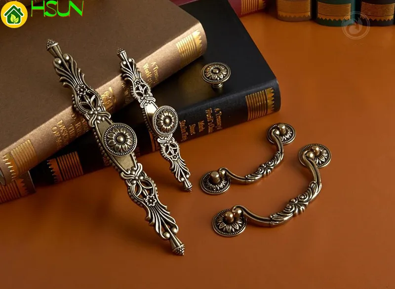 

2 pcs Antique Bronze Dresser Pulls Handles Backplate Flower Drawer Handle Rustic Kitchen Cupboard Drop Pulls Furniture Hardware
