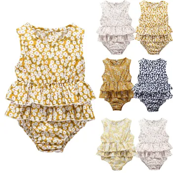 

Toddler Baby Girls Clothes Summer Flying Sleeveless Floral Fashion Cotton Pleated Romper One Piece Jumpsuit Baby Clothes 0-18M