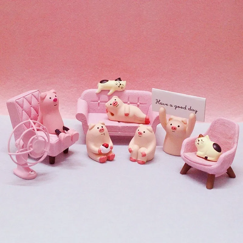 

Cute Heart Decole Mini Fans Sofa Kitty Piggy Hand Frame Resin Goods Miniature Ornament