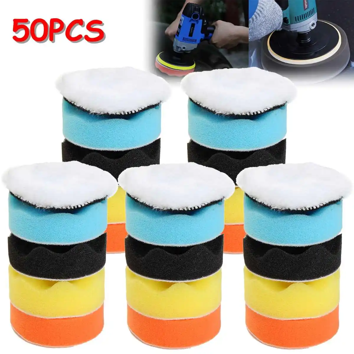 

50Pcs/Set Buffing Polishing Sponge Pads Kit For Car Polisher sponge Wheel Buffer Waxing Buffing Pad Drill Set Kit Hand Tool