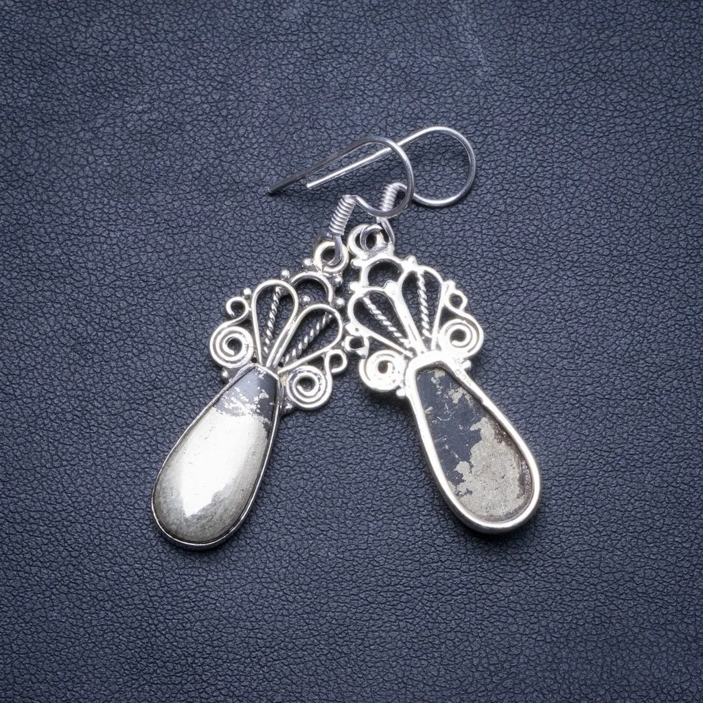 

Natural Apache Gold Stone Handmade Unique 925 Sterling Silver Earrings 1.75" X4446