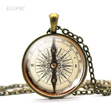 Hot Round Glass Cabochon Jewelry Steampunk Compass Pendant Vintage Compass Picture Necklace Archaeology Tour Jewerly Gift round aluminum compass silver