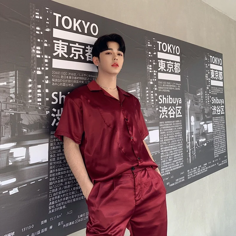 Men's Trousers 19 Summer New Loose Solid Color Fashion Satin Temperament Nine Points Pants Straight Youth Casual Men's Clothing