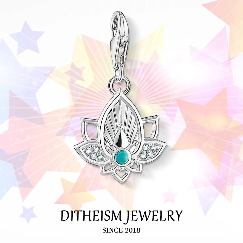 

Blue Lotus Charms Pendant,2018 Fashion Jewelry 925 Sterling Silver Trendy Gift For Women Men Boy Girls Fit Bracelet Necklace Bag