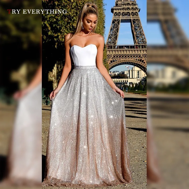 

Strapless Sexy Sequin Dress Women Summer 2019 Silver Glitter Party Dress Patchwork Ladies White Evening Long Dresses For Women