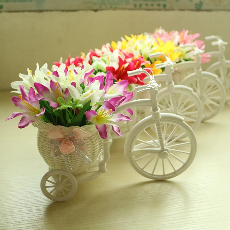 

artificial rattan vase tricycle + flowers artificial flowers bouquet set Lavender Fake flowers wedding Birthday Gift Decoration