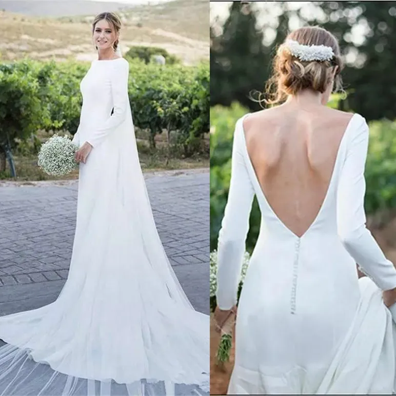 

Vestido De Noiva Simple New Summer Wedding Dresses Mermaid 2019 Open Back Beach Wedding Gowns Custom Made Gelinlik