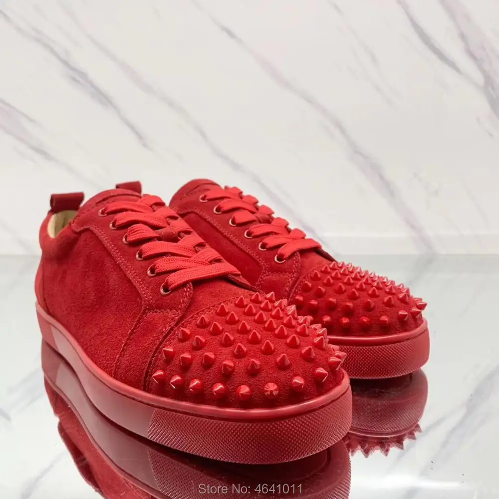 

Lace-Up cl andgz patent leather red bottoms shoes low-Cut For Men Red Leather Rivet Front casual lovers Sneakers Flat Loafers