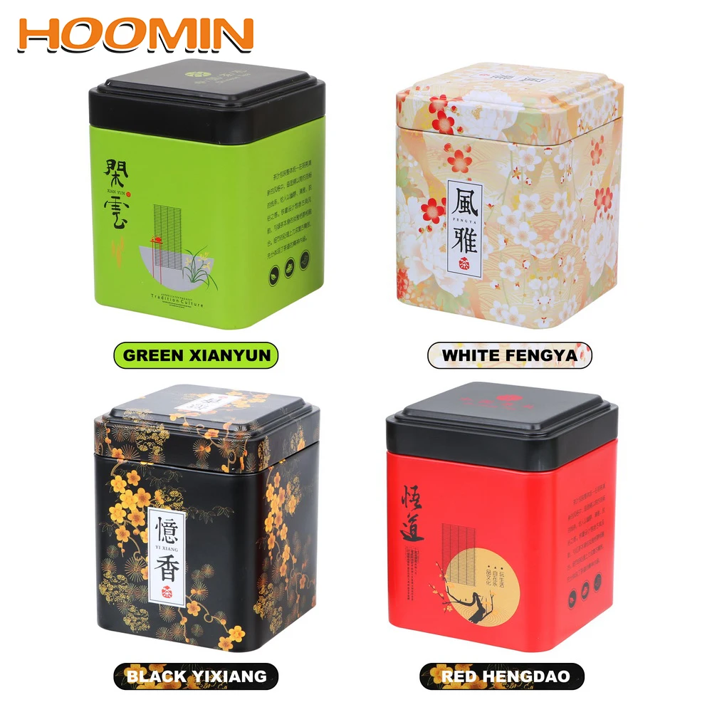 

HOOMIN Tea Storage Box Metal Square Container Tea Caddy Multifunction Teaware Kitchen Accessories