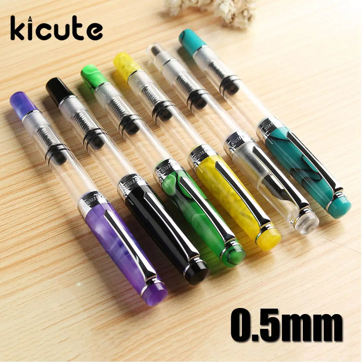 

Kicute 1 pcs 0.5mm Fine Nib Smooth Writing Transparent Piston Fountain Pen Office School Students Stationery Supplies Gifts