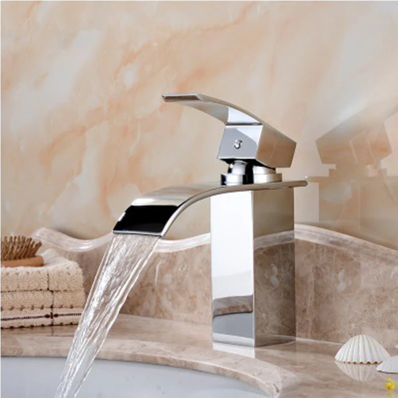 

Free Shipping Wholesale And Retail Deck Mount Waterfall Bathroom Faucet Vanity Vessel Sinks Mixer Tap Cold And Hot Water Tap