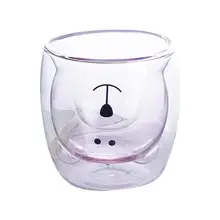 Маленькая чашка с медвежонком, стеклянная кружка с двойными стенками, устойчивая к изоляции, кофейная чашка для влюбленных, кофейные чашки, кружка, подарок, оранжевый, розовый