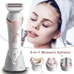 4 в 1 Для женщин эпилятор электрический женский Перезаряжаемые Водонепроницаемый вращающийся удаление волос на лице бритвы Wet & Dry эпиляция