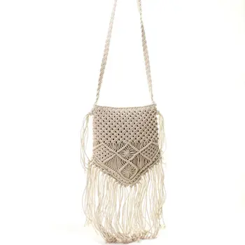 

NEW-New Straw Bag Bohemian Tassel Beach Bag Women Crochet Fringed Crossbody Ultralight Shoulder Bag Women Small White