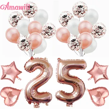 

Amawill 32 Inch Happy 25 Birthday Foil Balloons Rose Gold Number 25th Years Old Party Decorations Man Boy Girl Supplies 65D