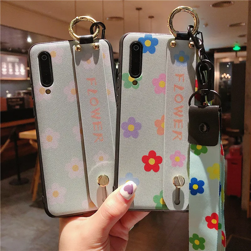 

Phone Holder Case For Xiaomi Redmi Note 5 7 Flower Neck Wrist Strap Lanyard Case For Xiaomi 9 Mi 8 Lite SE Wristband hard Back
