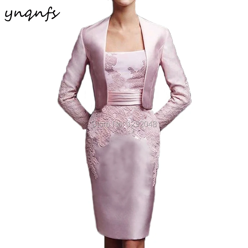 YNQNFS M94 Satijn Tweedelige Moeder van de Bruid Bruidegom Jurken met Lange Mouwen Jacket Bolero Roze Bruiloft Gast Wear party Gown YNQNFS M94 Satijn Tweedelige Moeder van de Bruid Bruidegom Jurken met Lange Mouwen Jacket Bolero Roze Bruiloft Gast Wear party Gown