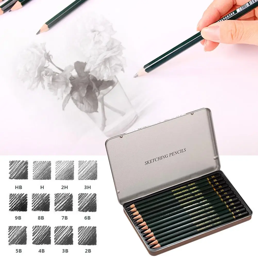 

12-Piece Drawing Pencils Set Quality Graphite Sketch Pencils Perfect For Starter Art Supplies Log Processing Comfortable Design