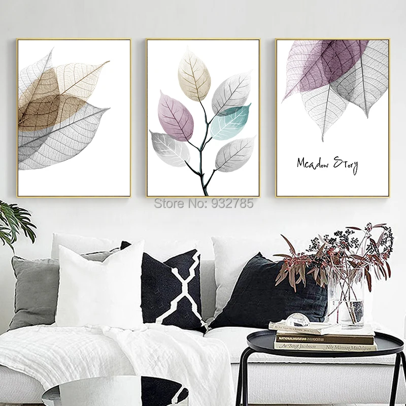 

Watercolor Abstract Leaf Canvas Paintings Poster Print Nordic Minimalist Wall Art Pictures for Living Room Bedroom Home Decor