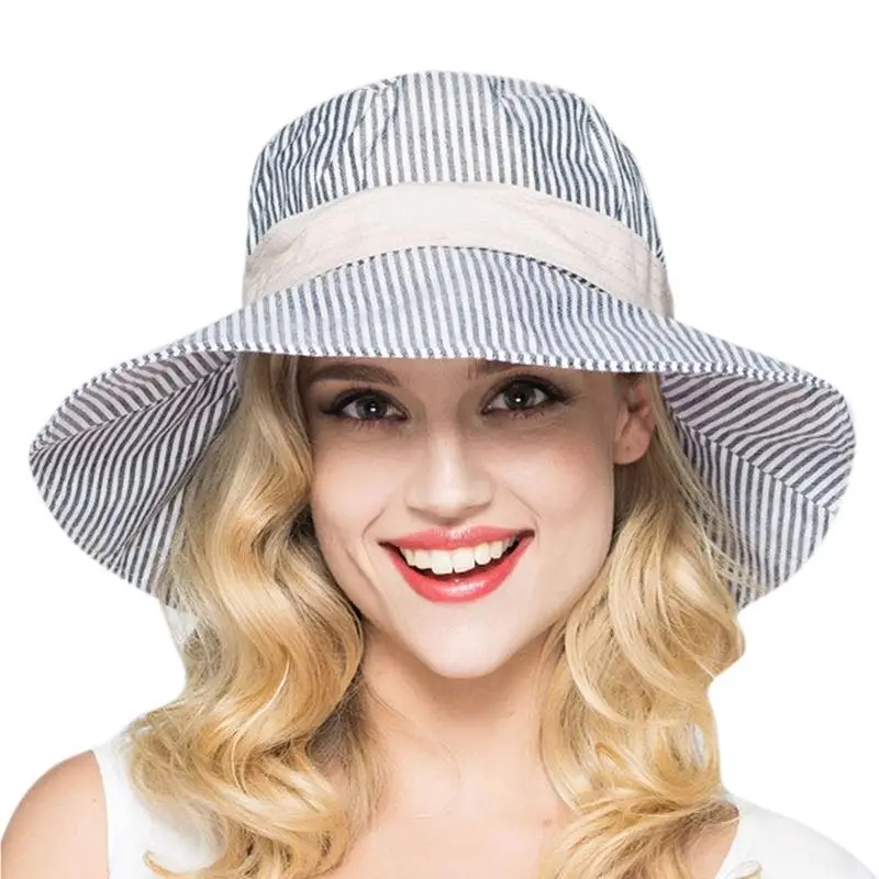 

Women Striped Bucket Cap All-match Bucket Hats Folding Fisherman Hat For Ladies Beach Spring Summer Sunshade Elegant Casual Caps