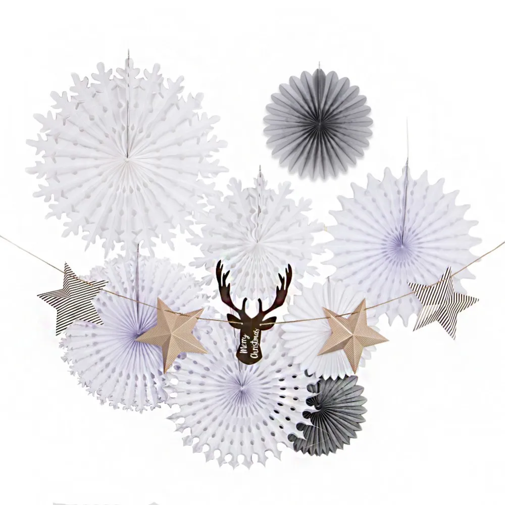 

Pack Of 9pcs Christmas Decorations For Home With Christmas Garlands Snowflack Paper Fans For Merry Christmas Xmas Decorations