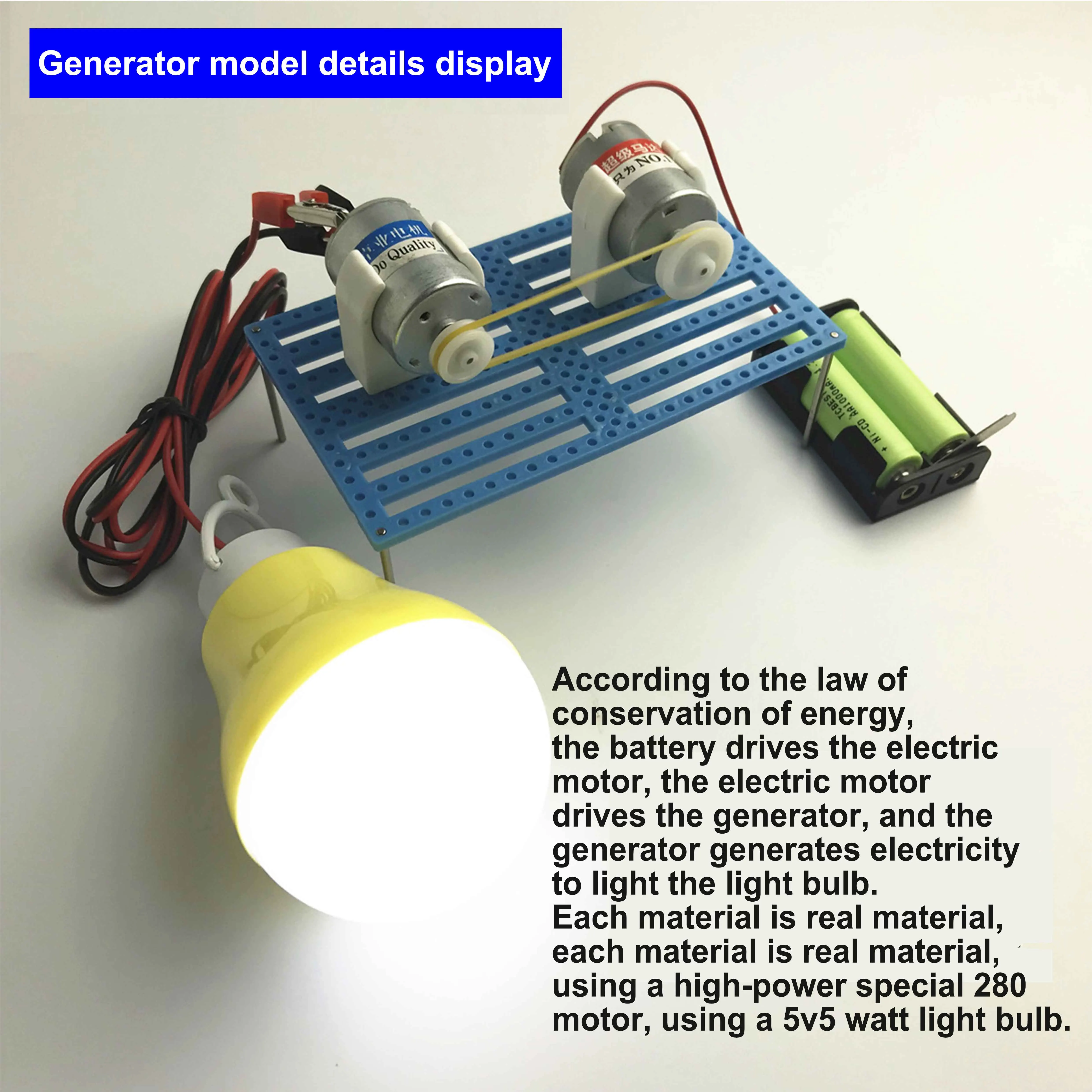 DIY Mini Generator model Transmission Wheel Motor Electric Generator Motor  Energy For Kids LED Education Science Experiment Gift